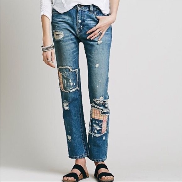 Free People Denim - Final price! Free People Distressed Patchwork Jeans sz 25